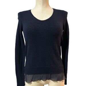 VINCE Women’s Wool Cashmere Layered Look Silk Trim Sweater size XXS Scoop Neck